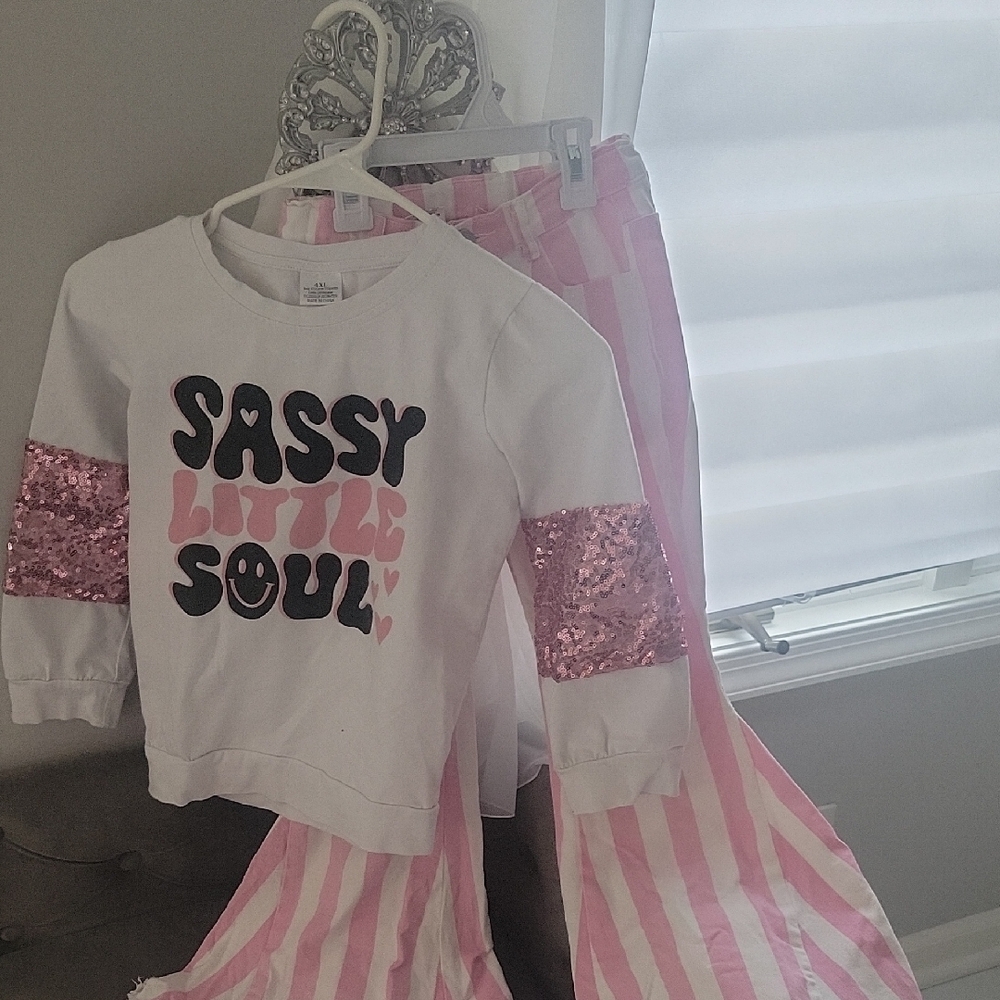 Sassy Little Soul White Sweatshirt with Pink Striped Pants